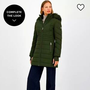 NWT 💚 Michael Kors Women's Faux-Fur-Trim Hooded Puffer Coat